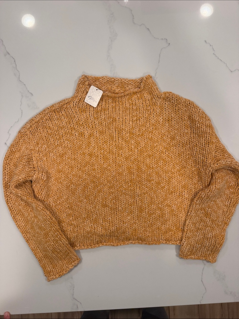 Free People Cropped Turtleneck Sweater in Camel Heather